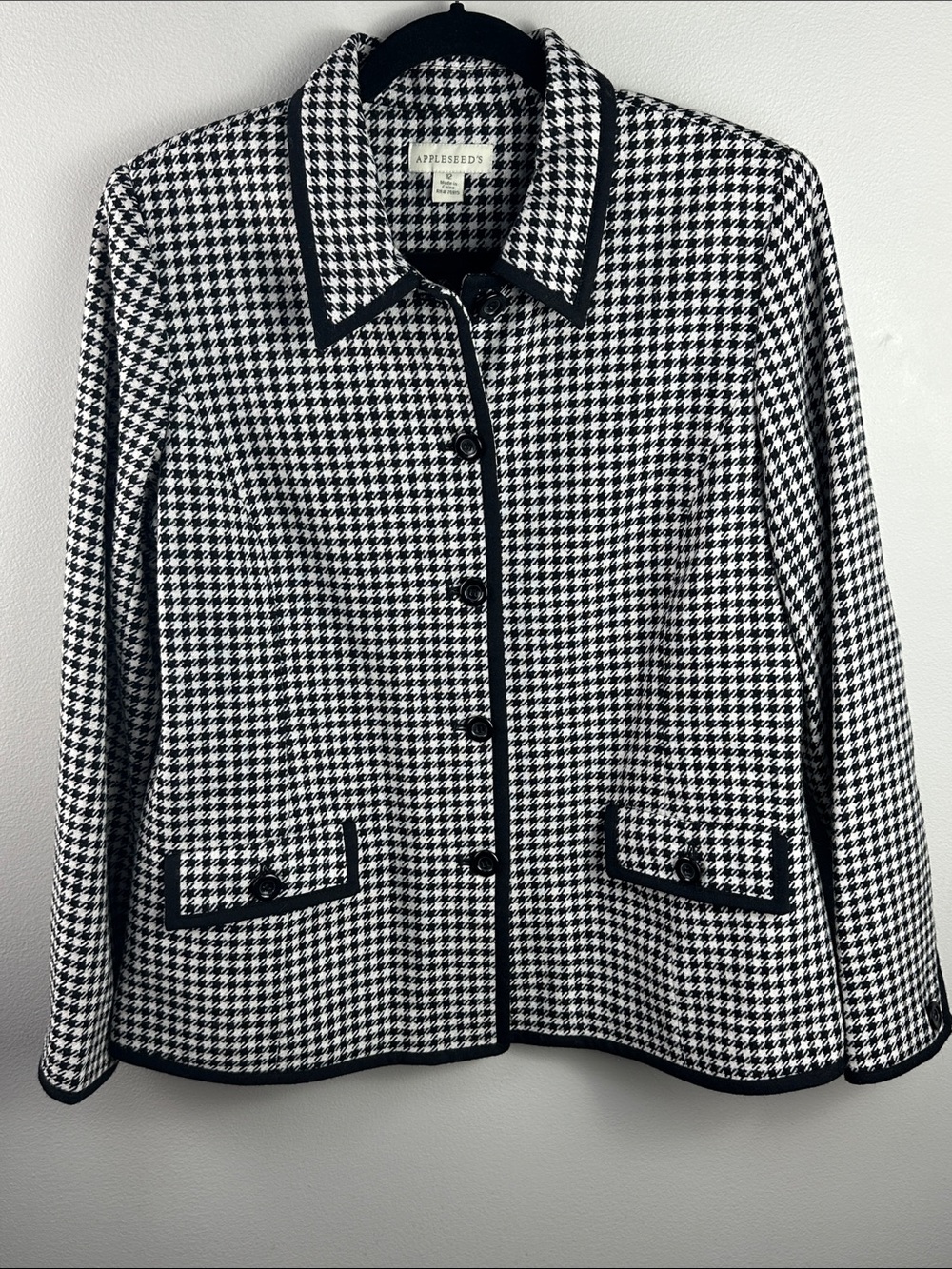 90s Vintage Appleseed's Black & White Houndstooth Button-Up Jacket NEW! - Picture 2 of 9